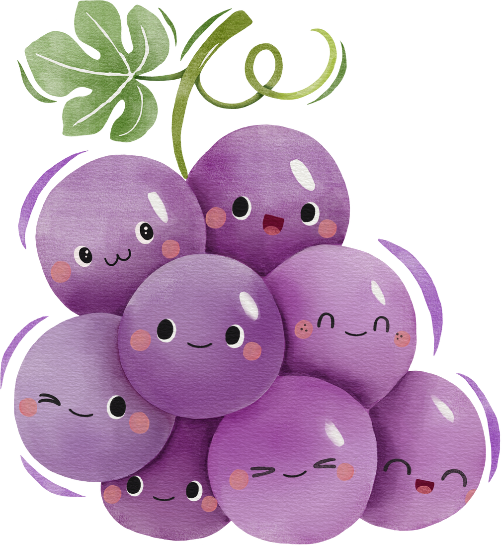 Watercolor cute grape cartoon character.