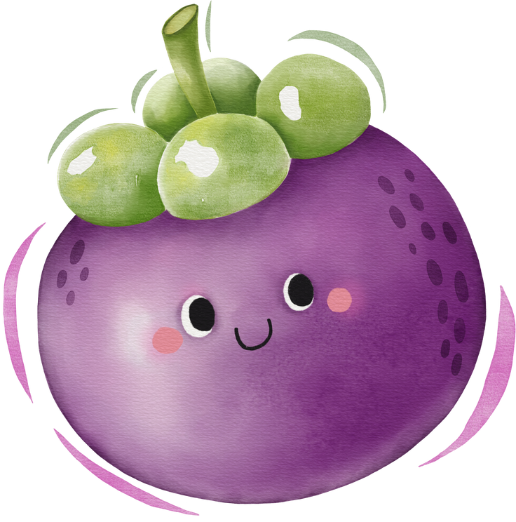 Watercolor cute mangosteen cartoon character.